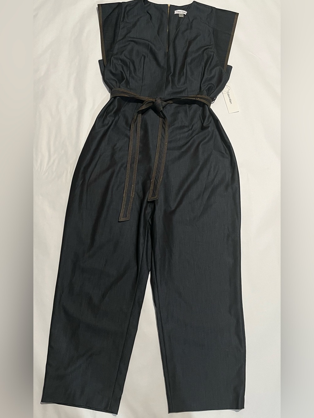 Calvin Klein Black Wide-Leg Belted Jumpsuit RP 139 usd